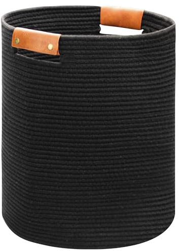 Goodheim Cesto portabiancheria alto in corda di cotone con manici, cesto portaoggetti in tessuto naturale, per casa, bagno, asilo, organizer multiuso per vestiti, giocattoli, coperte, cestino estetico