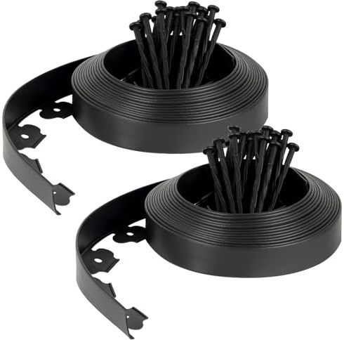Velway Borde de Jardín de Plástico Flexible Longitud 20 m, Altura 5 cm, con 60 Clavijas, Delimitador para Césped, Parterres y Caminos, Fácil de Instalar para Exterior, Negro