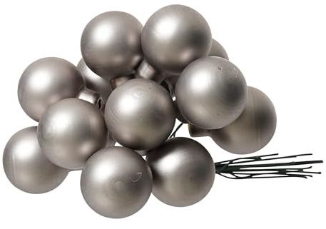 Weihnachtskugeln am Draht Glas 2cm x 12 Stück Spiegelbeeren Matt - kleine Dekokugeln - Christbaumschmuck & Weihnachtsdeko - Zart Grau