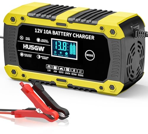 10A 12V Autobatterie Ladegerät Smart,mit LCD,für Start-Stopp (Gelb 10)