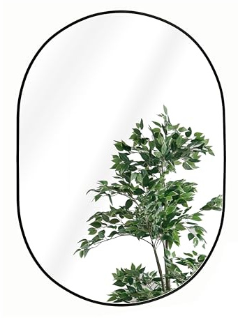 GreyZouq Large 70cm x 50cm Black Oval Wall mounted Mirror, Elegant Framed contemporary Decor for Bathroom, Bedroom & Living Room. Horizontal or vertical hanging.