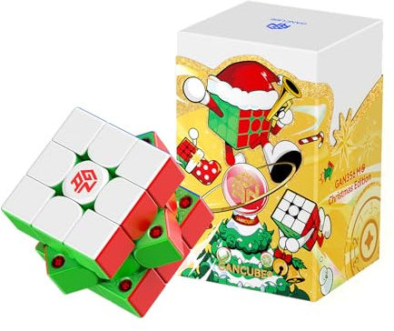 GAN 356 ME Christmas Edition Cube De Vitesse 3x3 Magnétique, Cube Magique GES Pro+ 48 Aimants Version Améliorée, Speed Cube Magnétique Finition Givrée Casse Tête Adulte Enfant