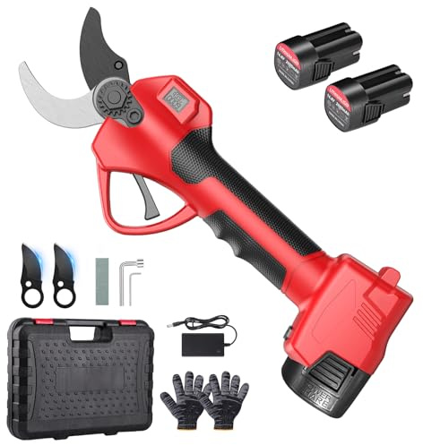 Sécateur Électrique Sans fil 35mm: Secateur a Batterie 2 * 2000 mAh, Lame SK5, Coupe Branche Electrique pour verger, jardin, parc, vignes, oliviers (rouge)