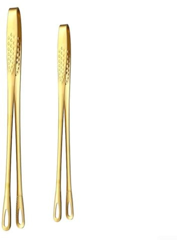 Stainless Steel BBQ Food Tongs Set – 9 inch and 12 inch Kitchen Grill Tweezers for Outdoor Cooking, Compatible with Grilling, Flipping Meats, Vegetables, Salads(Gold)