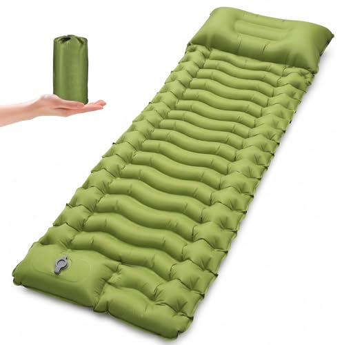 Rgaden Matelas Gonflable 1 Place, Matelas Camping Autogonflant avec Oreiller Intégré et Pompe à Pied Incorporée, Matelas de Plage Portable pour Camping, Randonnée, Trekking et Tente, 190 × 70 × 15 cm