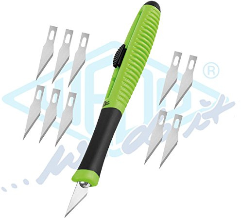 Wedo 7862599 skalpell Pocket Comfortline med skyttemekanik, mjukt handtag inklusive 15 reservblad, äppelgrön/svart