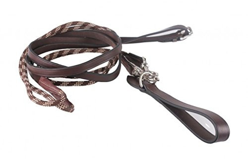 QHP Schlaufzügel mit Rundkordel teilbar weiches Leder schwarz, braun (Pony, Braun)