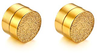 JewelryWe Schmuck Magnet Ohrringe Edelstahl sandgestrahlt Fake Plug Magnetisch Rund Ohrstecker Tunnel Non-Piercing Ohrclips für Herren Damen Gold