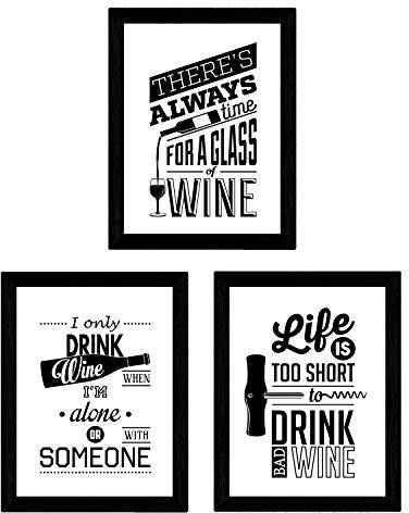 Nacnic Set 3 Stampe artistiche con pubblicità d'Epoca in Bianco e Nero di Vini (Wine) di Vario Genere. Stile Moderno, alcolici. Arreda con Stile la Tua casa o