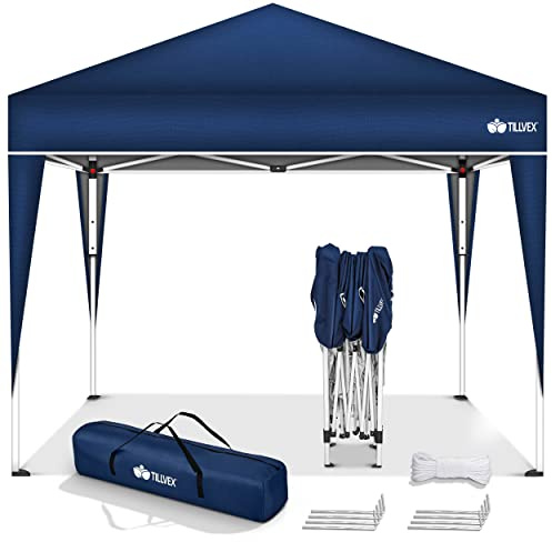 tillvex Gazebo Plegable Cenador 3x3m Impermeable | Pabellon de Jardin Pop-up Regulable en Altura | Carpa de jardín protección UV 50+ | Cenador de Fiesta con Bolsa (Azul)