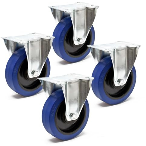 Wiltec Bockrollen Set 4x Transportrolle Ø160mm mit Kunststoffrad und Anbauplatte bis 300kg leiser Lauf Dämpfung Apparaterolle Möbelrolle