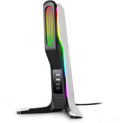 IFYOO Support de casque de jeu RVB avec 2 ports USB et 1 port de type C, support de casque de jeu pour PC, Xbox One, Xbox Series S/X, PS5, PS4, accessoires pour jeux de bureau, noir et blanc