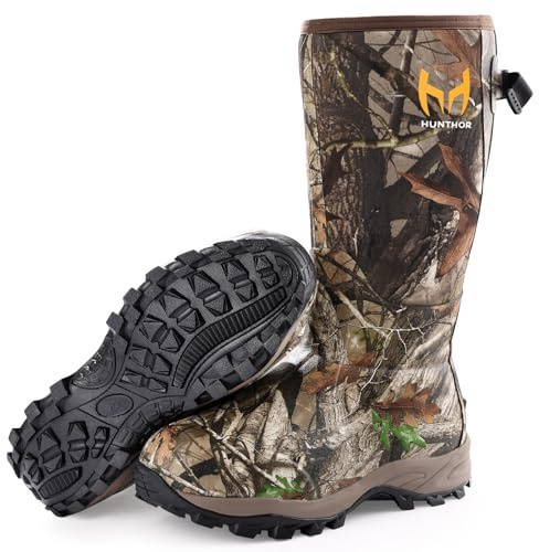 Hunthor Hunting Boots for Men, Waterproof Insulated 6mm Neoprene Rubber Boots for Hunting and Outdoor Activities (Next Camo, Size 12)