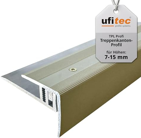 ufitec Profilsystem för parkett- och laminatgolv – för belägghöjder från 7–15 mm – många färger finns (trappkantsprofil | 100 cm lång, guldljus)