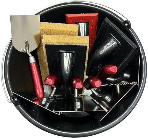 Handwerkerset 10-teilig Fliesenwaschset, Fliesenleger, Zahnkellenset, Holzgriff, Baueimer 20L, Waschbrett Waschset, CT02_10H