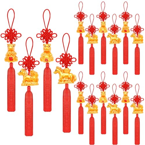 JULMELON 18PCS Chinese New Year Decorations 2026 Year of The Horse Gold Coinages Feng Shui Hanging Pendants Chinese Knot Good Lucky Charms Ornaments Spring Festival Lunar New Year Wealth Success