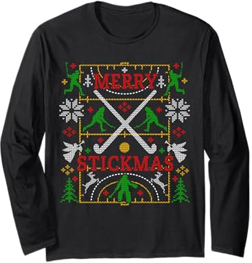 Divertido suéter feo de hockey sobre césped para Navidad, regalos de fiesta Manga Larga