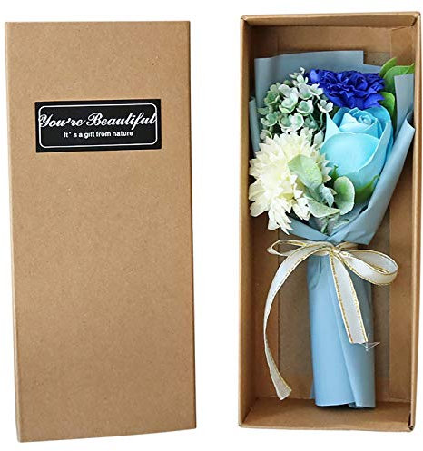 Coffret Cadeau pour La Fête des Mères, Bouquets de Fleurs, Œillets de Roses Bleues Éternelles Préservées, Cadeaux, Fausse Fleur pour Toujours Cadeau pour Grand Mere de la Femmes Cuisine Deco