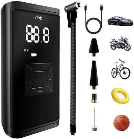 Mini Compresseur à Air Portatif, 150PSI 6000 mAh Gonfleur Pneus Voiture sans Fil, 12V Pompe a Velo Electrique, Gonfleur Electrique avec Affichage Numérique Lumière LED Et Typ C USB