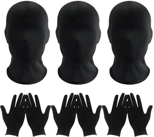 6PCS Black Full Face Mask, Halloween Faceless Mask and Gloves Set Hood Masks Full Face Mask Cloth Full Face Cover Spandex Hood Mask Halloween Spandex Hood Faceless Masks and Gloves for Halloweeen