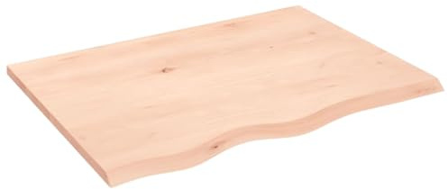 Tischplatte 80x60x2 cm aus Massivholz Eiche, unbehandelte Holzplatte mit natürlicher Baumkante, DIY Möbelplatte für Esstisch Schreibtisch oder Arbeitsplatte