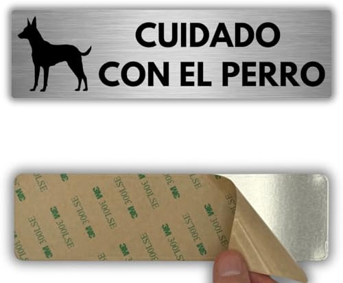LEIASA | Señal Cuidado con el Perro - 5x18 cm - Grosor 0.8 mm - Aluminio - Rótulo Atención Perro Guardián - Signo Precaución Perro - Cartel 3M - Advertencia Perro Peligroso