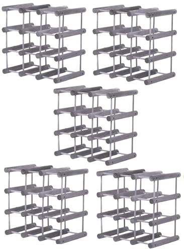 MODO24 Weinregal Modular Tanne, für 72 Flaschen oder mehr, Flaschenregal, Weinständer, Getränkeregal, Flaschenständer, Massivholz, 5 Module, ModAbm 36x36x24 cm, für Küche, Bar, Esszimmer, Grau
