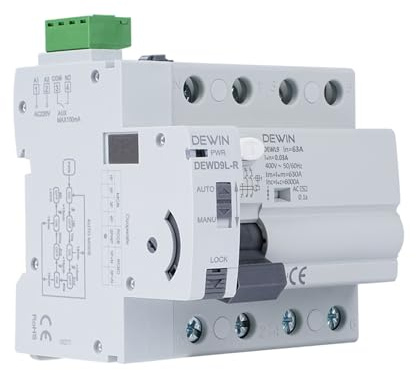 DEWIN Diferencial Auto Rearmable, 4P 63A 30mA 400V Interruptor Diferencial Rearme Automatico Diferencial Rearme Automatico RCCB Inteligente Interruptor de Protección de Bajo Voltaje