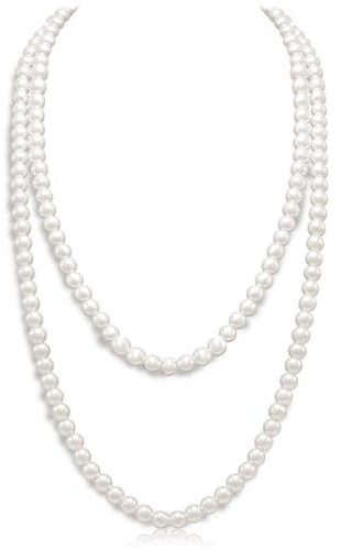 Lotus Karen 7mm künstliche Perle Frauen lange Perlenkette Künstliche Perlenkette 120cm Perlen Halskette für Bräute Hochzeit Party Zubehör Geburtstag Jahrestag für Frauen