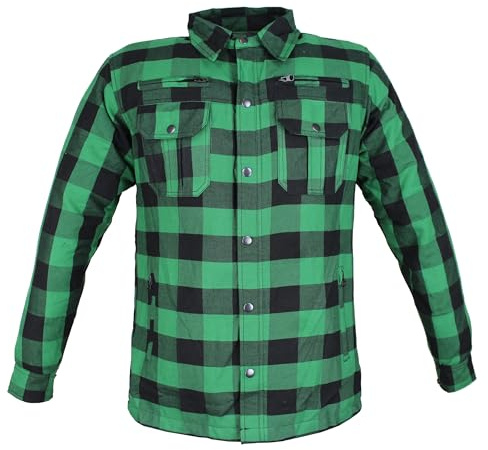 Motorradhemden Biker Hemdjacke Wasserdicht & Winddicht Motorrad Kariertes Hemd mit Protektoren Jacke Flanell Lumber Aramid (DE/NL/SE/PL, Alphanumerisch, XL, Regular, Regular, Grün)