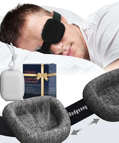 Bodyssey 3D Schlafmaske Sleep Mask – 100% Verdunkelung, Druckfrei, Verstellbare Augenmuscheln, Ultraleichte Maske, Frauen & Männer, Seitenschläfer, Erwachsene & Kinder, Schlafhilfe Geschenk (Schwarz)