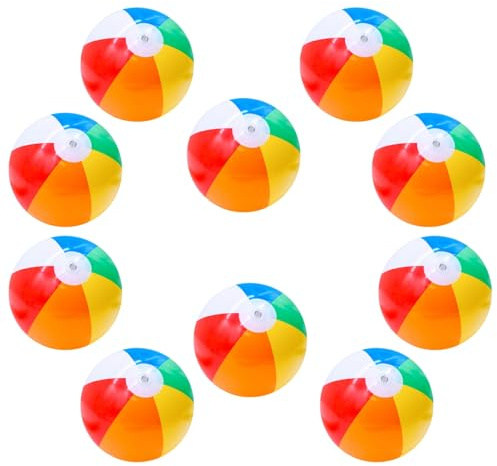 10 Pcs Beach Balls, Rainbow Coloured Inflatable Balls for Swimming Pool Beach Theme Party Outdoor Activities, Diameter 20 cm