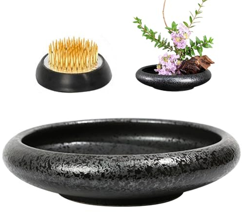 Kit de jarrones Ikebana, Soporte de arreglo de cerámica de Apertura de Ancho Redondo de Ancho, tazón Retro Ikebana con Kit de Rana de Flores, jarrón japonés, jarrón de Ranas, arreglo japonés.