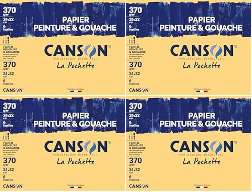 CANSON - Pochette 6 feuilles papier peinture et gouache 24x32cm - 370g/m² (Lot de 4)