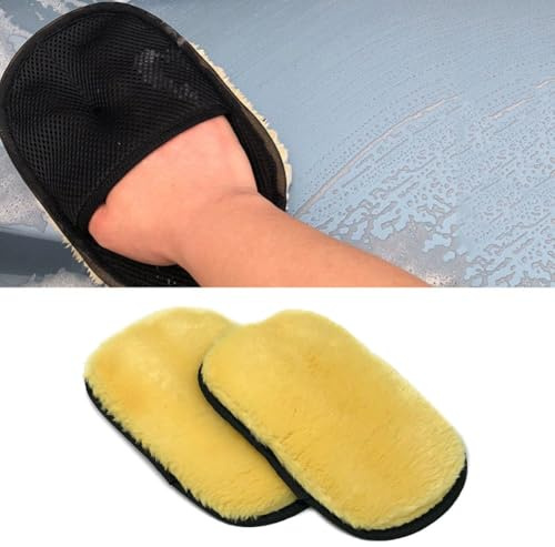 Whychstore Lot de 2 gants de lavage de voiture pour le nettoyage de véhicules, vitres et meubles, moufles en fausse laine avec design épais et doux et bracelet élastique