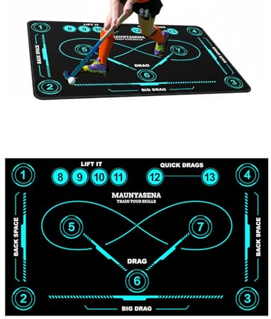 MAUNYASENA Field Hockey Training Mat (Blue), 59 x 35 Professional Dribbling Pad Includes Drawstring Carry Bag and Adjustable Strap, Large Hockey Surface for Home & Garden Practice