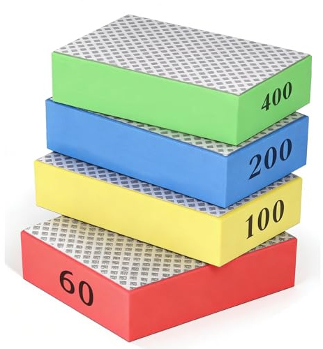 Diamond Hand Polishing Pads Set, 60/100/200/400 Grit Sanding Blocks, 4 Pcs