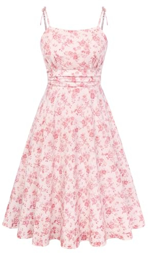 Belle Poque Vestidos de verano para mujer, con tirantes delgados, acampanados, vestido casual con bolsillos, vestido de playa para vacaciones