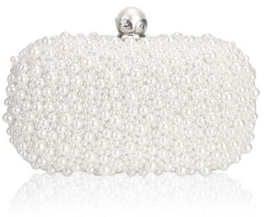 Ruoying Women Pearl Clutches Noble Crystal Beaded Evening Handbag Chain Strap Shoulder Bag for Wedding Bridal Party Prom