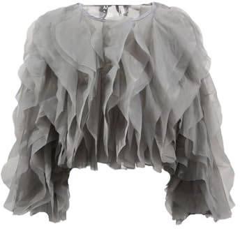 volangblus för kvinnor vintage lapptäcke volanger skjorta för kvinnor O-hals lykta långärmad solid elegant blus dam att jämföra, GRÅ, XL