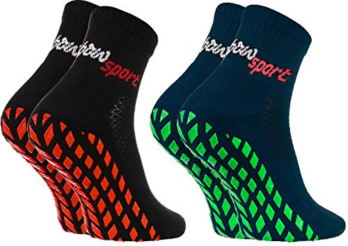 Rainbow Socks - Hombre Mujer Calcetines Antideslizantes de Deporte - 2 Pares - Negro Azul - Talla 42-43