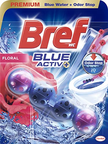 Bref Blue Activ Floral Cesta WC (1 unidad), limpia baño para un WC siempre limpio y fresco, limpiador de baños con fórmula antical que elimina la suciedad