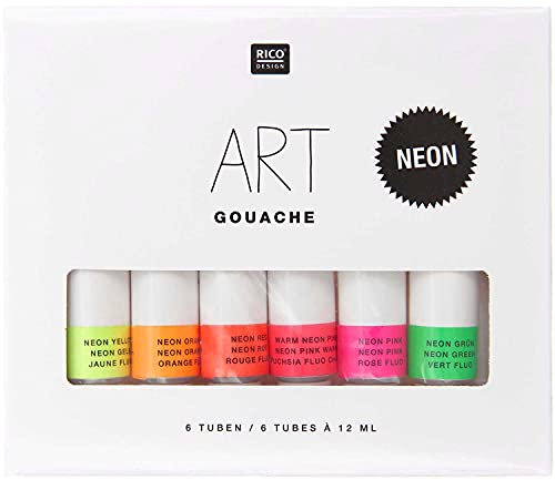 Rico Design Art Gouache Set Neon – 6 Farben à 12 ml Tuben – Malfarbe für Anfänger und professionelle Künstler