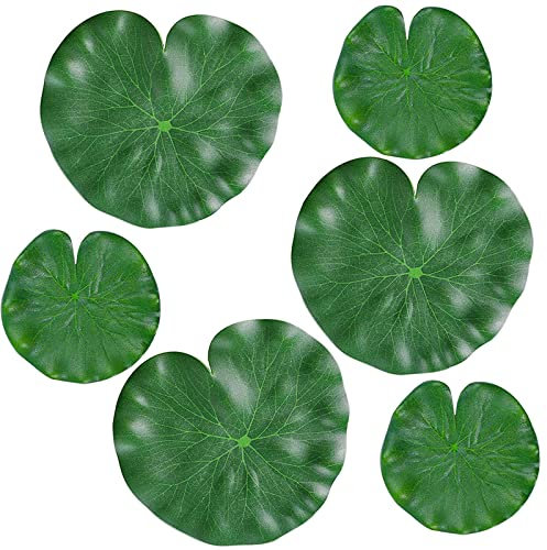 Lot de 6 feuilles de lys flottantes réalistes pour étangs, feuilles de lotus artificielles flottantes en mousse plastique, feuilles de nénuphar, décoration d'étang, piscine, koi, poisson, terrasse,