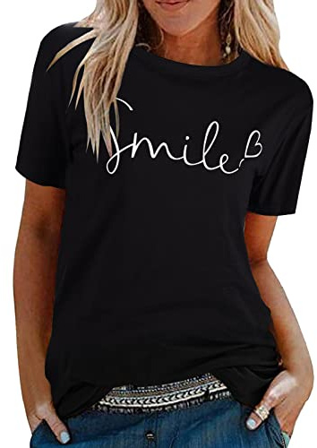 Tuopuda Tee Shirt Femme Été T-Shirt à Manches Courtes Top Coton Col Rond Graphic Hauts Décontracté Blouse Idéal Cadeau pour Anniversaire, St-Valentin, etc