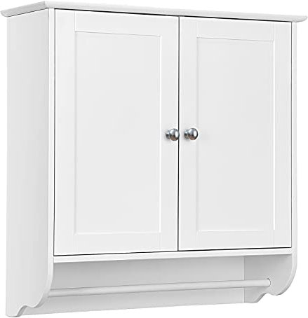 LOKO Wall Mounted Bathroom Cabinet with Towel Bar, Hanging Over The Toilet Storage Cabinet w/Adjustable Shelf, Medicine Cabinet Space-Saving Storage Organizer for Bathroom or Kitchen (White)