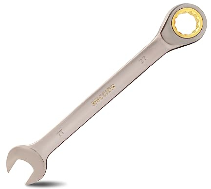Meccion Fixed Head Ratchet Spanner 27mm Professional Chrome Vanadium Steel Forged Combination Wrench - Black Nickle Plated