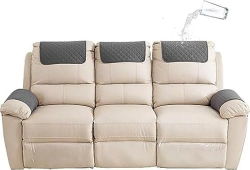 Baitang Armrest and Headrest Cover for Sofa, Recliner Chair, Leather Couch - Nonslip Waterproof Protector (Dark Gray, 3-Seater)