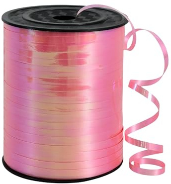 450 m presentband rosa 5 mm, veckband presentband band band glitter hologram ballongband ringband, dekorativt band för jul nyår bröllop födelsedag presentförpackning ballongfästen