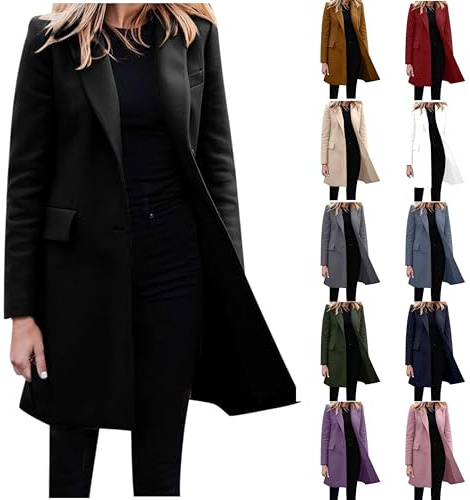 Blazer élégant pour femme - Grandes tailles - Long blazer long uni - Veste de costume à une rangée - Veste d'affaires - Veste décontractée à manches longues - Veste de travail - Automne et hiver -